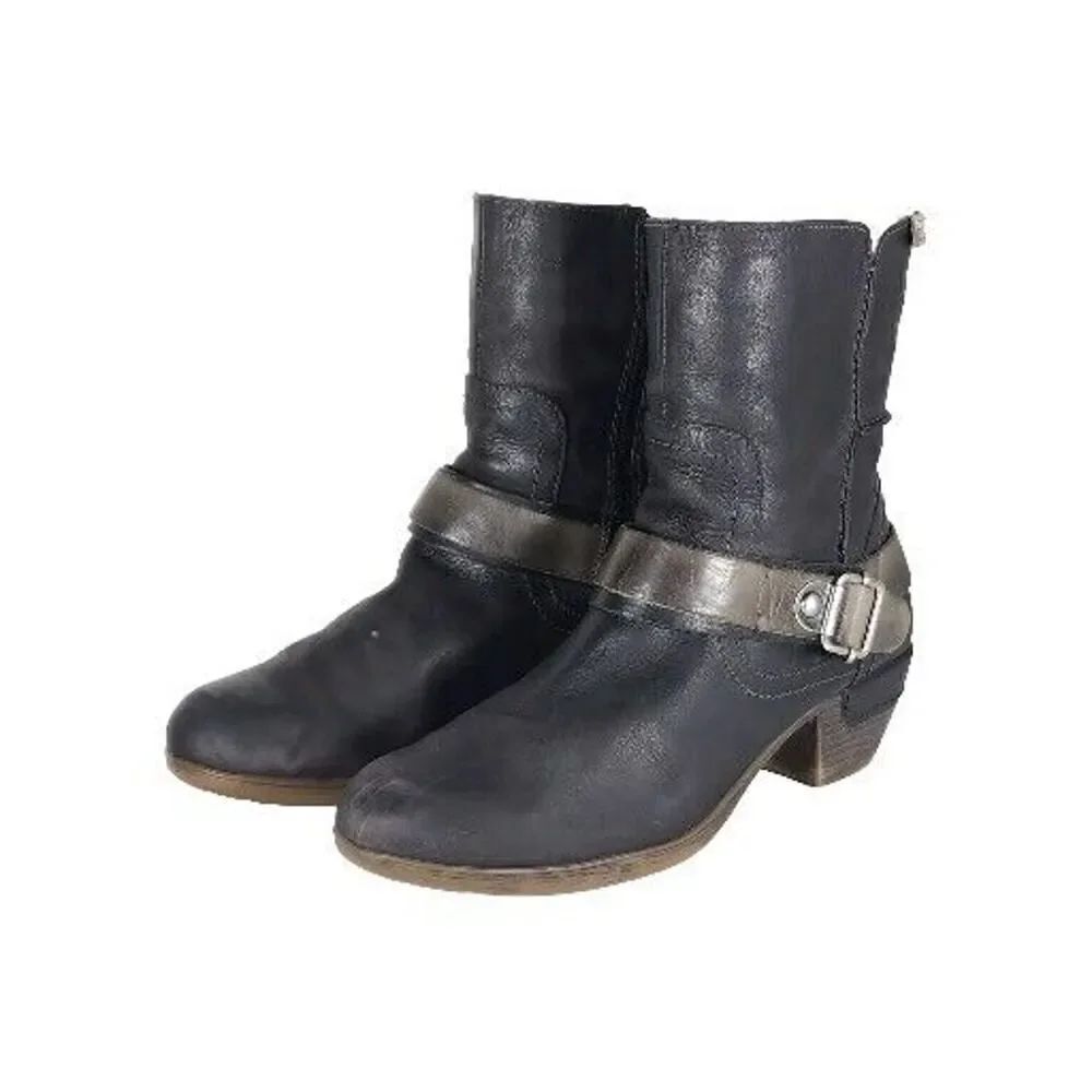 PIKOLINOS Women's Brujas EU40 US9-9,5 Black Leather Buckle Slouch Ankle Boots